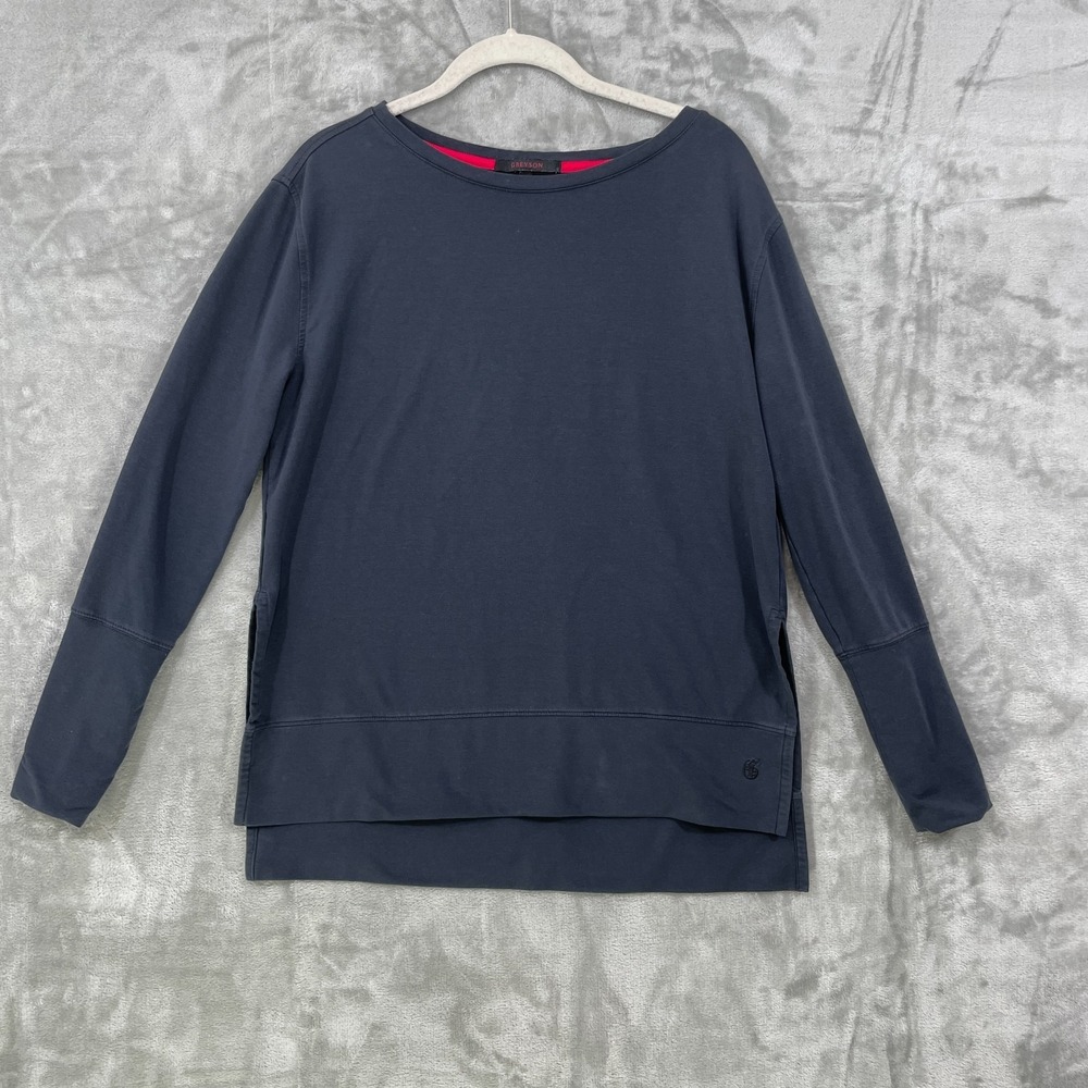 Greyson Women's Size‎ S Long Sleeve Athletic Top Side Slits Gray Pima Cotton